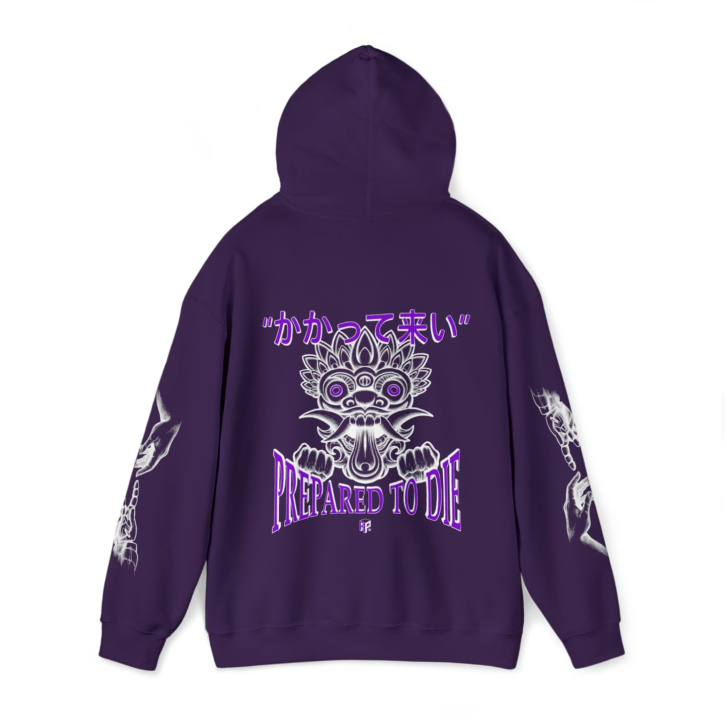 "BRING IT ON." PREPARED TO DIE HOODIE (Purple & White Ink)