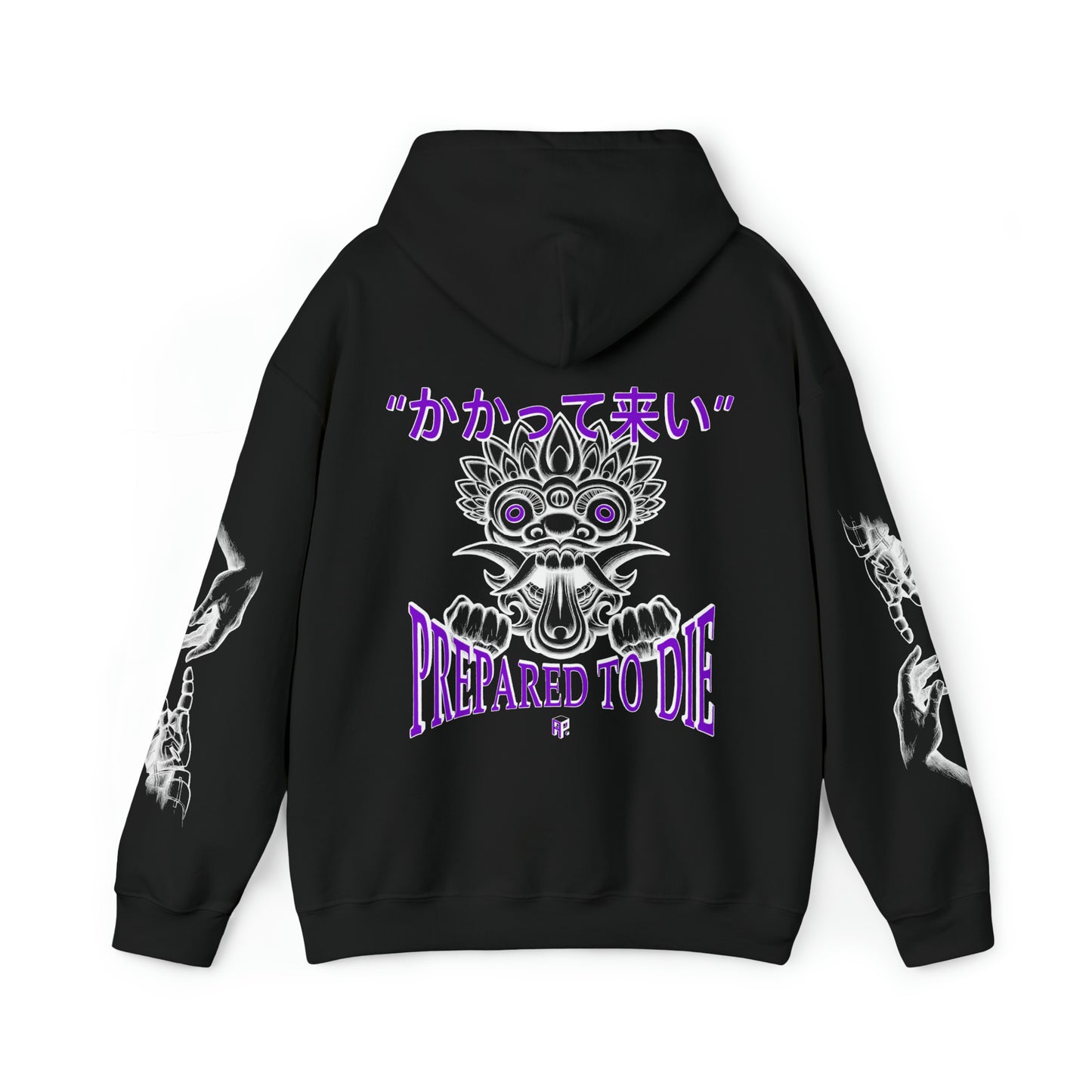 "BRING IT ON." PREPARED TO DIE HOODIE (Purple & White Ink)